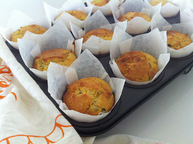 Passionfruit, coconut & white chocolate muffins